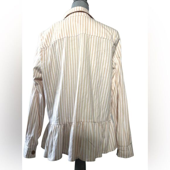 Denim & Co. Striped Button Up  Shirt/Jacket Peplum Hem Women L - Picture 3 of 4